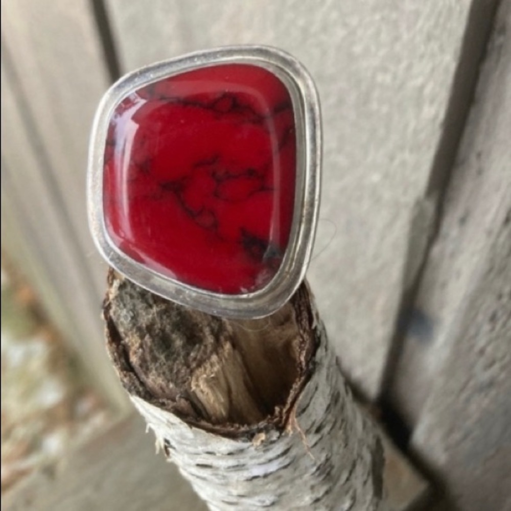 RED JASPER 925 Hand Crafted Ring Sterling Silver Size 6.5 - 7.5 Adjustable